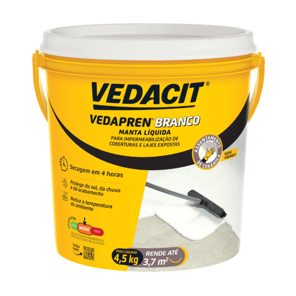 Manta Liquida Acrílica Vedapren Impermeabilizante Para Laje Exposta Cor Branco 4,5Kg