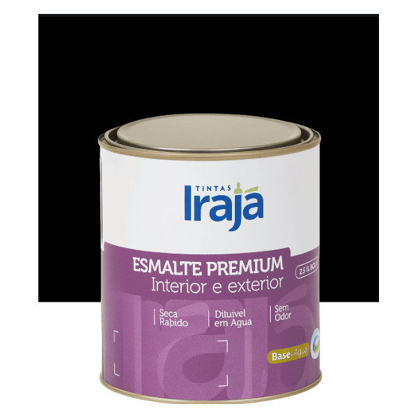 Tinta Esmalte Premium Base Água Preto Brilhante 900ml