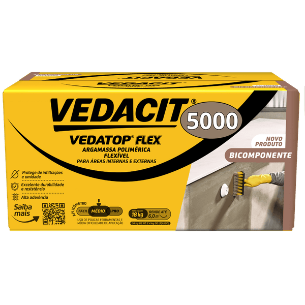 Vedacit Vedatop Flex Fibras 5000 18kg – Argamassa Polimérica Flexível para Impermeabilização
