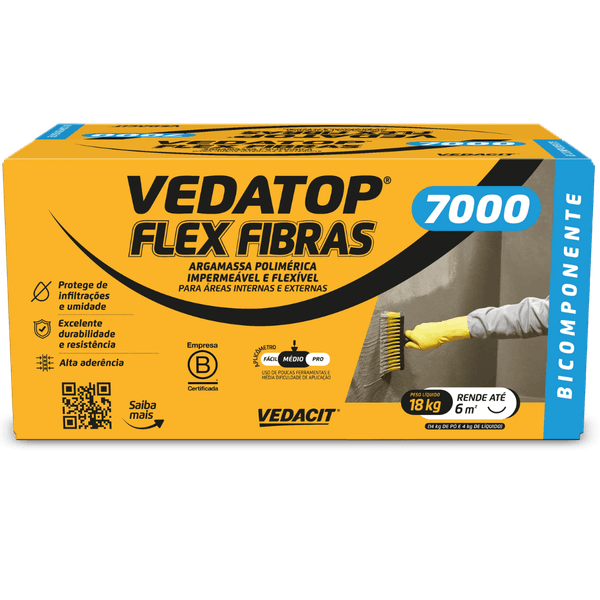 Vedacit Vedatop Flex Fibras 7000 Caixa 18kg – Argamassa Impermeabilizante Flexível