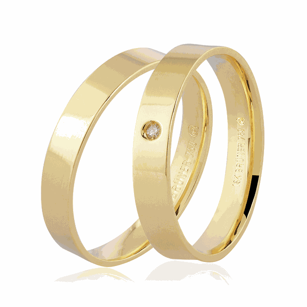 Par De Aliancas De Ouro 18k Quadradas 3 5mm Anatomicas