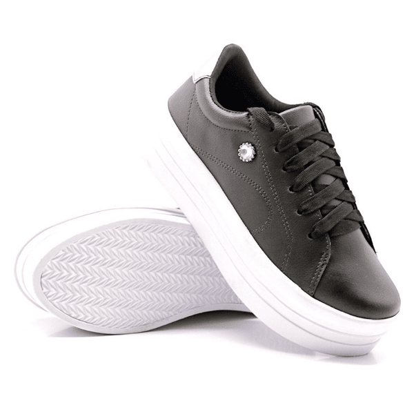 Tenis Casual Flatform Strass Dkshoes Sola Alta Preto Rilu Fashion