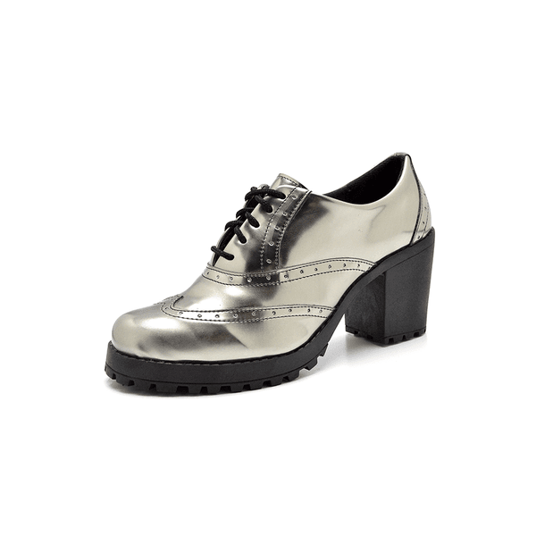 Sapato Feminino Oxford Tratorado Napa Verniz Onix Flor Da Pele