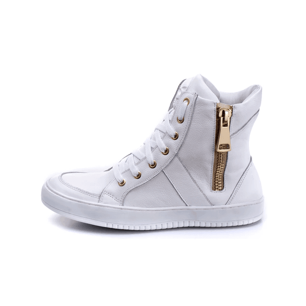 Tenis Sneaker Bawmi Cano Alto Feminino Branco com Ziper | BAWMI