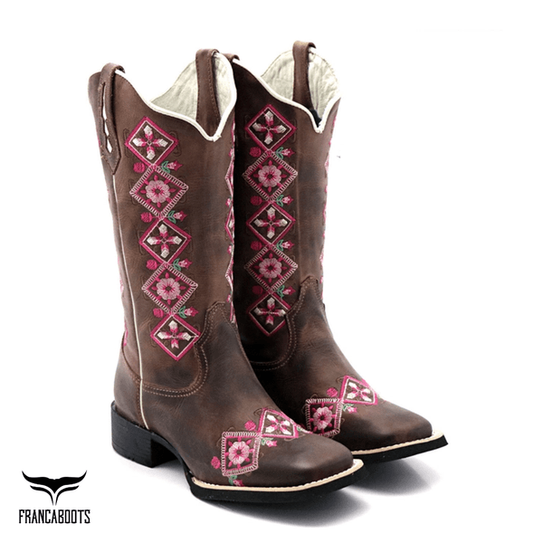 Bota Texana feminina Franca Boots bico quadrado - FLORAL