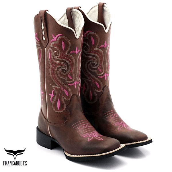 Bota Texana feminina Franca Boots- bordada Pink 