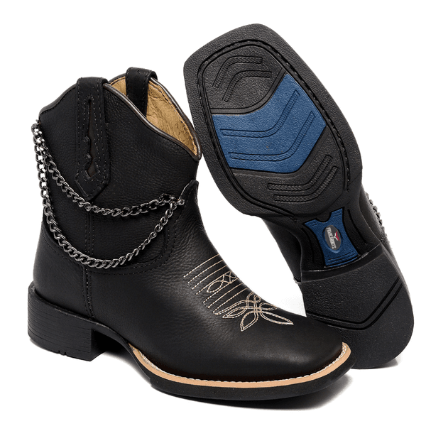 bota texana franca boots feminina bico quadrado bordada com corrente fb2274