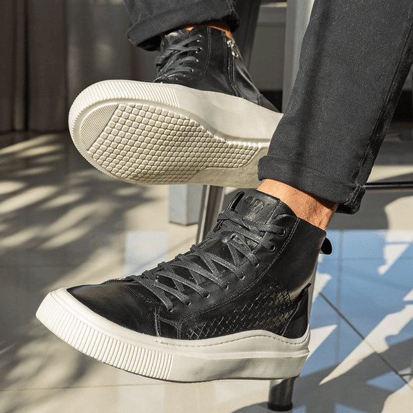 Sapatênis Polo City Cano Alto Carrera em Couro - Preto | FRANCA GRIFFE