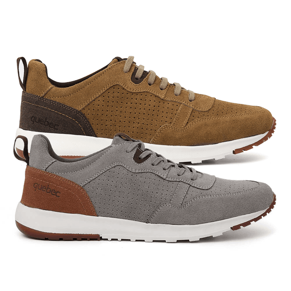 Combo 2 Tenis Quebec Madri em Couro - Cinza e Caramelo | Quebec