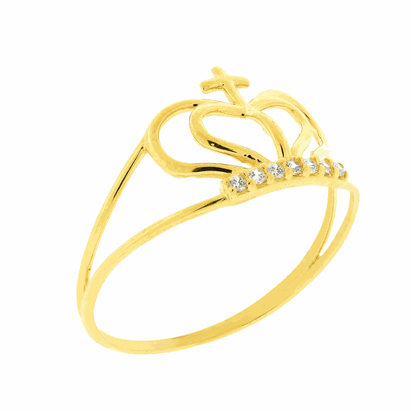 Anel de Ouro 18K Coroa Pequena com Zirconias