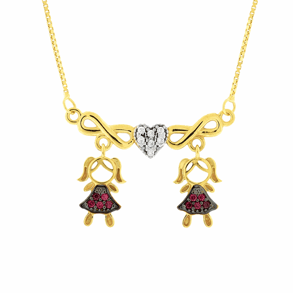 Gargantilha de Ouro 18K Duas Filhas Meninas