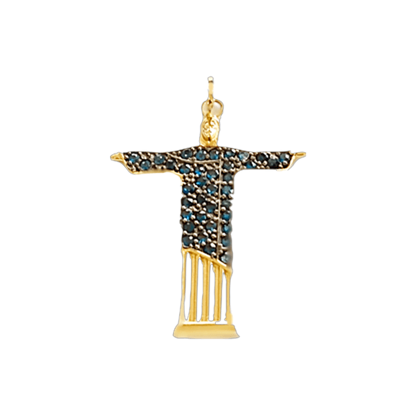 Pingente Crucifixo em Ouro 18k Com Safiras
