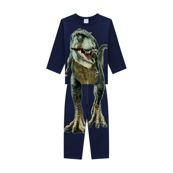 pijama-camiseta-azul-marinho-dinossauro-brilha-no-escuro -e-calca-azul-estampada-kyly | Novelinhos Moda Infantil