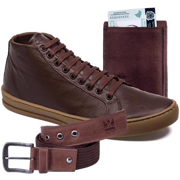 Kit Sapatênis Eros El Baron Café e Carteira e Cinto | SAPATARIANET