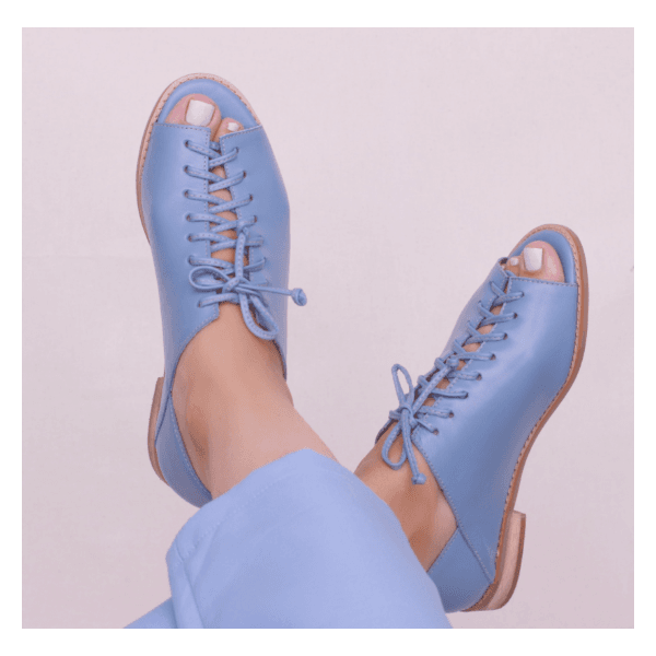 Sapato Peep Toe Baixo Azul Hortência- 842-13 | Universo Bubblê