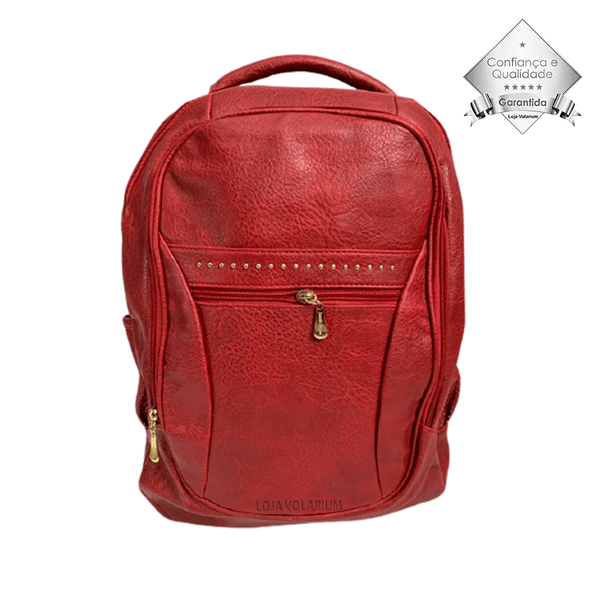BOLSA MOCHILA FEMININA GRANDE COURO VERMELHA | LOJA VOLARIUM