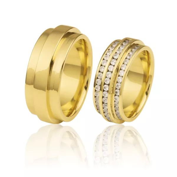 Aliança Em Ouro 18k Com Brilhantes - FA-107 - Fábrica das Alianças