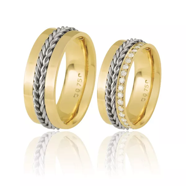 Alianças De Bodas De Ouro Amarelo 18k Duas Cores - FA-365 - Fábrica das Alianças