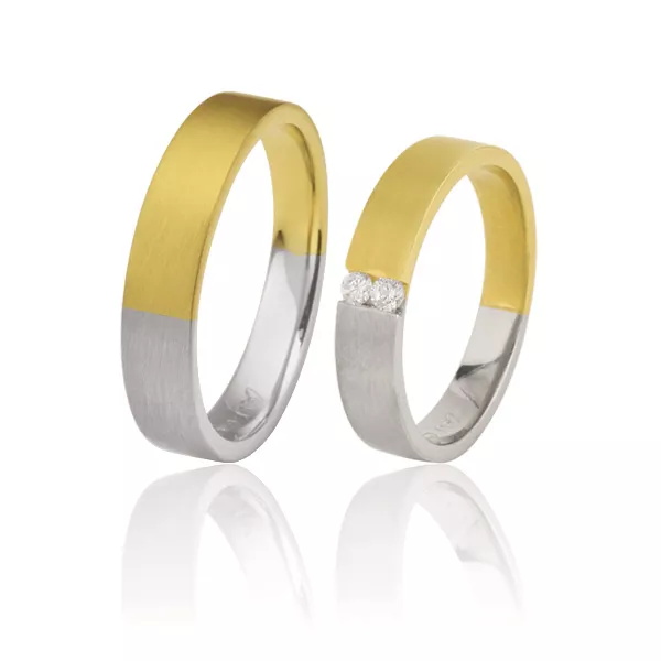 Alianças De Ouro 18k Duas Cores Com Diamantes - FA-341 - Fábrica das Alianças