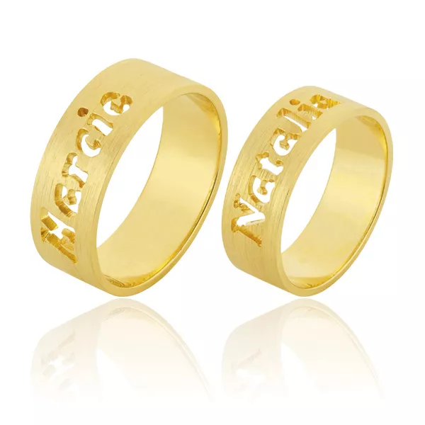 Alianças De Ouro 18k Com Nome Vazado - FA-835 - Fábrica das Alianças
