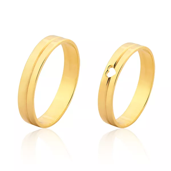 Alianças Em Ouro 18k Com Coração Vazado - FA-1016 - Fábrica das Alianças