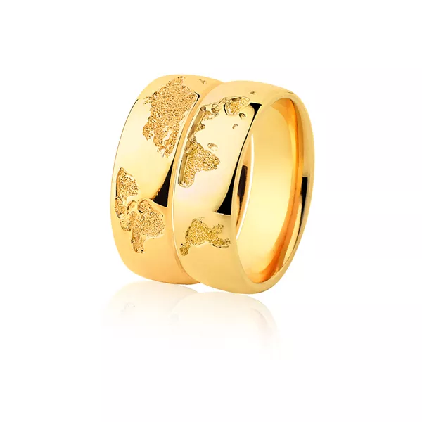 Alianças Mapa Mundi De Ouro 18k - FA-1068 - Fábrica das Alianças