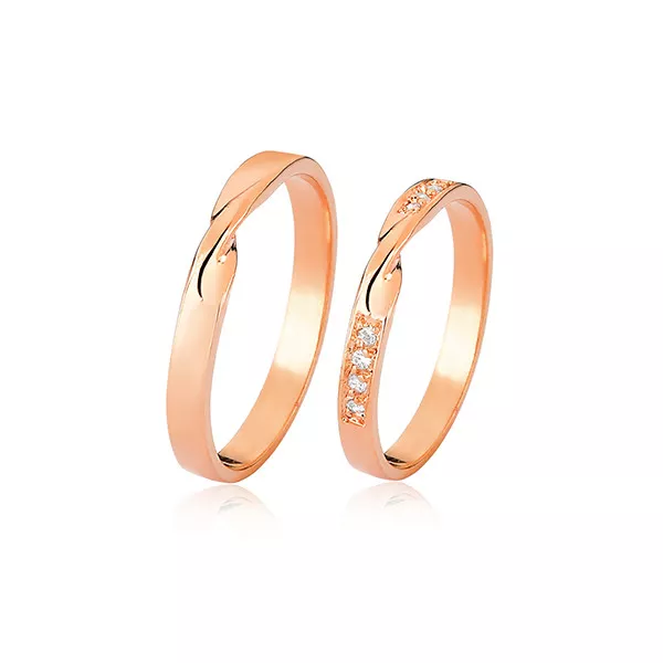 Alianças Em Ouro 18k Rosé Com Brilhantes - FA-2519-R - Fábrica das Alianças