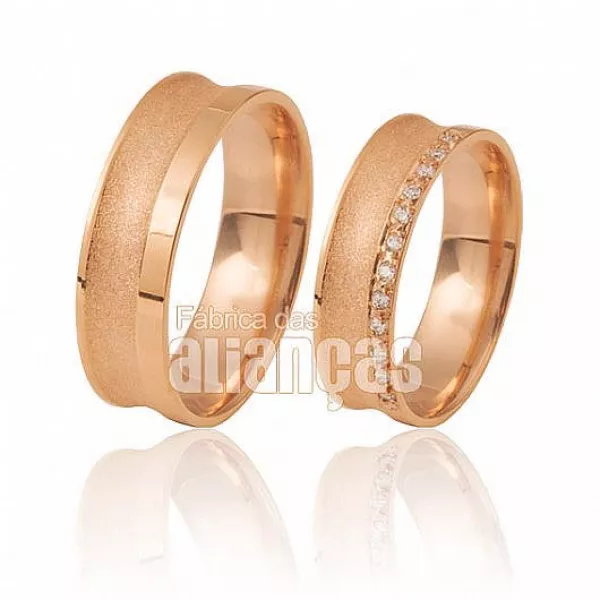 Alianças De Noivado e Casamento Em Ouro Rose 18k - FA-411-R - Fábrica das Alianças