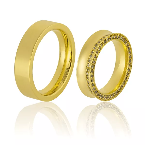 Par De Alianças De Ouro Amarelo 18k - FA-320-Z - Fábrica das Alianças