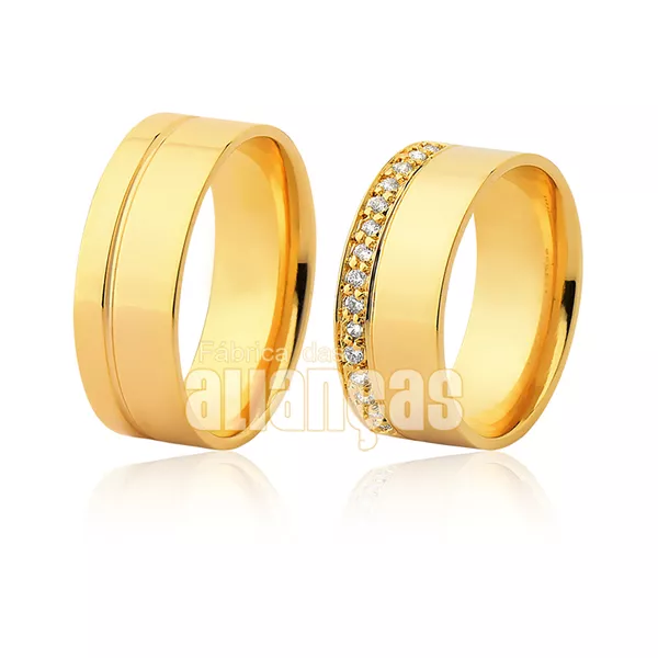 Par De Alianças De Ouro Amarelo - FA-1167-10K - Fábrica das Alianças