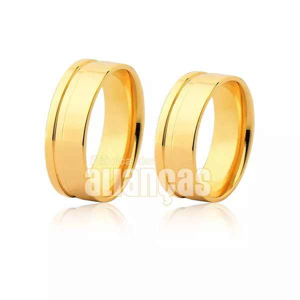 Alianças de Ouro para Noivado e Casamento com Friso Lateral - FA-485 - Fábrica das Alianças