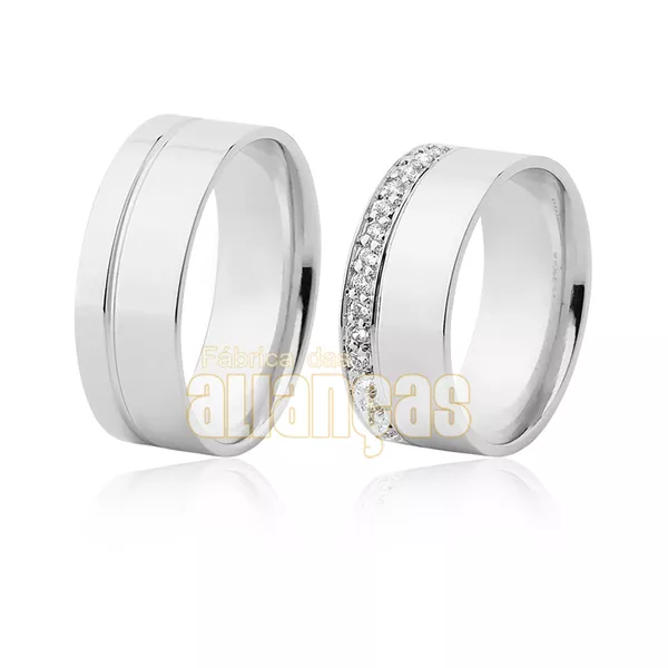 Par De Alianças Em Ouro Branco 18k - FA-1167-B - Fábrica das Alianças