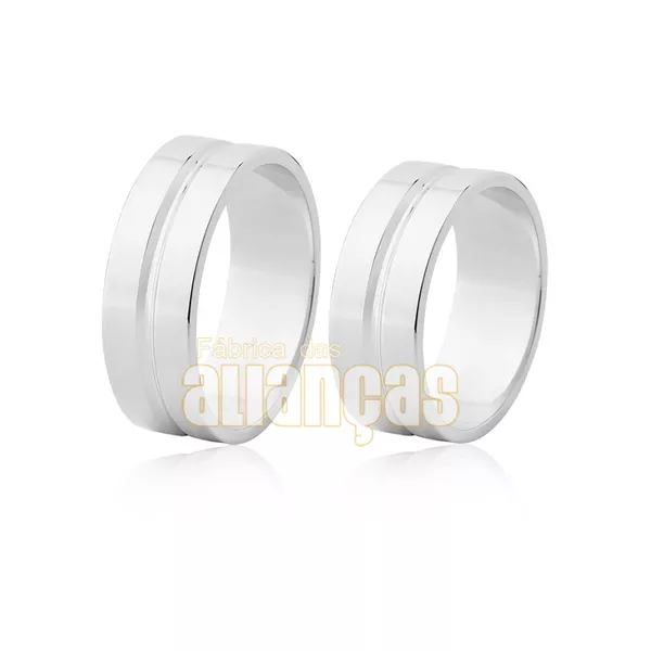 Aliança De Noivado e Casamento Em Ouro Branco 18k 0,750 Fa-487-b
