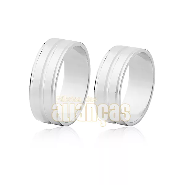 Aliança De Noivado e Casamento Em Ouro Branco 18k 0,750 Fa-489-b