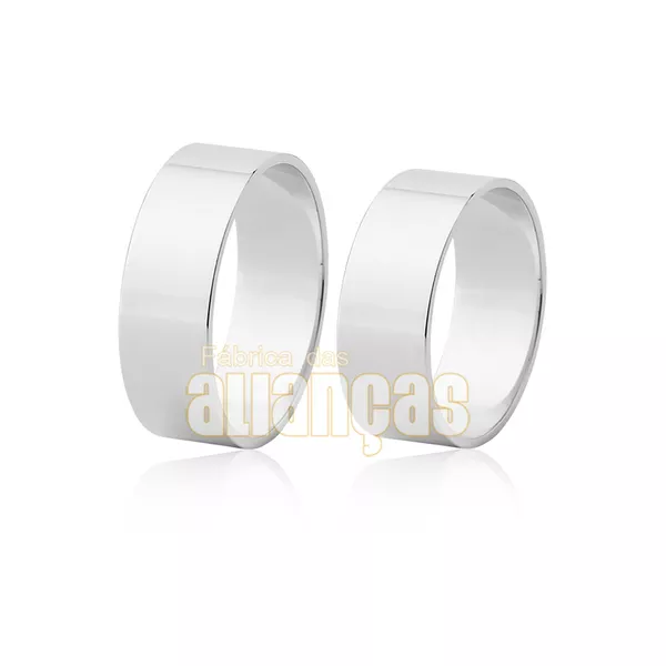 Alianças em Ouro Branco 18k 0,750 com 7mm polido e reto - FA-51-B - Fábrica das Alianças