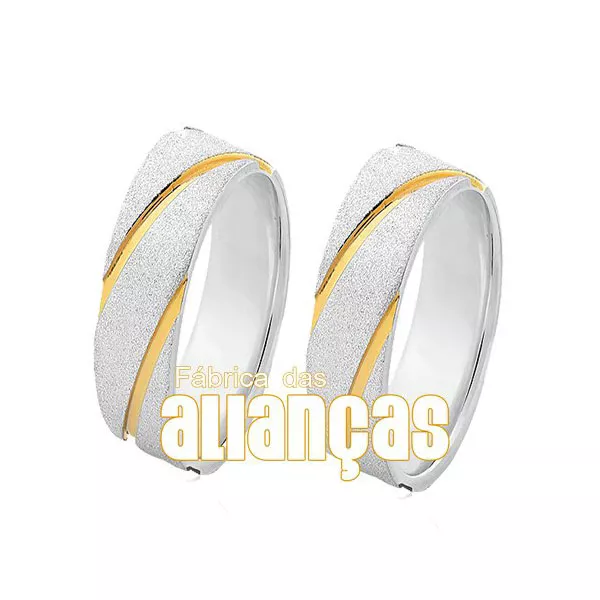 Alianças Em Prata Com Detalhes Com Banho - FA-AG-516 - Fábrica das Alianças
