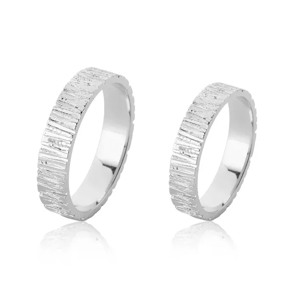 Alianças de Ouro Branco Trabalhada 18k - FA-1086-B - Fábrica das Alianças