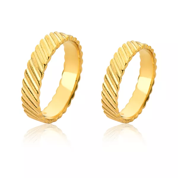 Alianças de Ouro Amarelo Trabalhada 18k - FA-1087 - Fábrica das Alianças