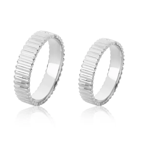 Alianças de Casamento Em Ouro Branco 18K Trabalhadas - FA-1090-B - Fábrica das Alianças