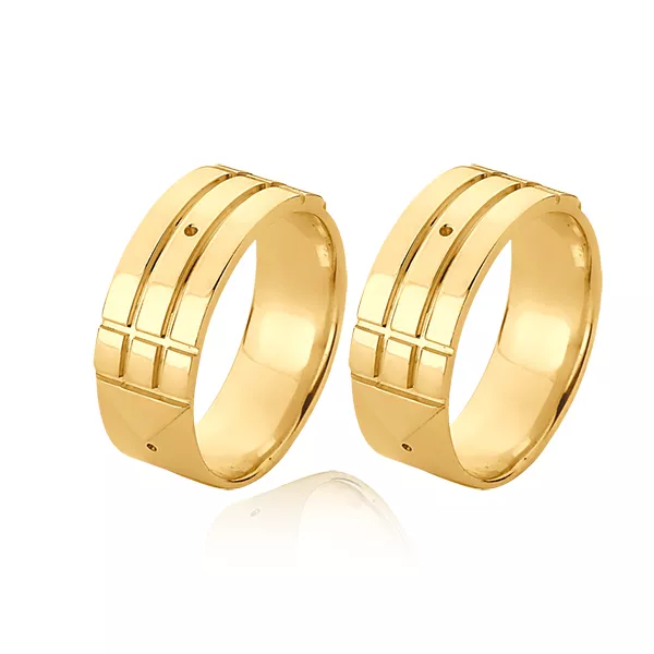Alianças De Casamento Em Ouro - FA-1094-V - Fábrica das Alianças