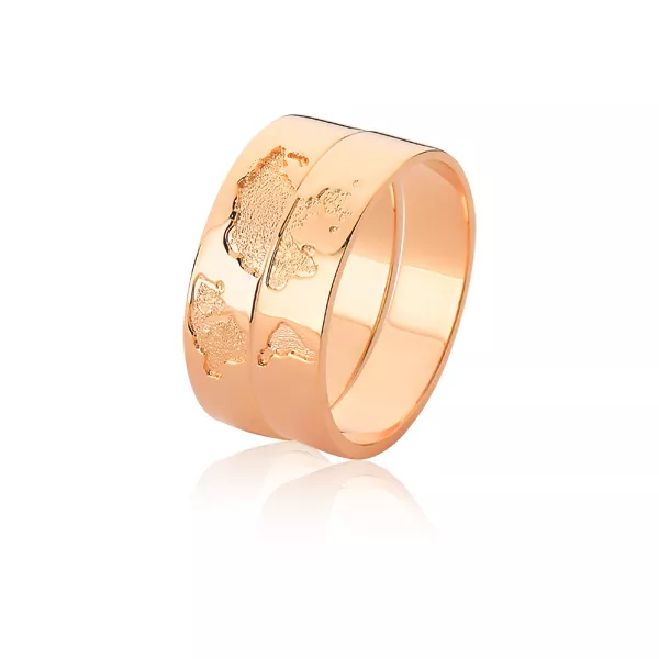 Par De Alianças De Ouro Rose 18k Com Mapa Mundi
