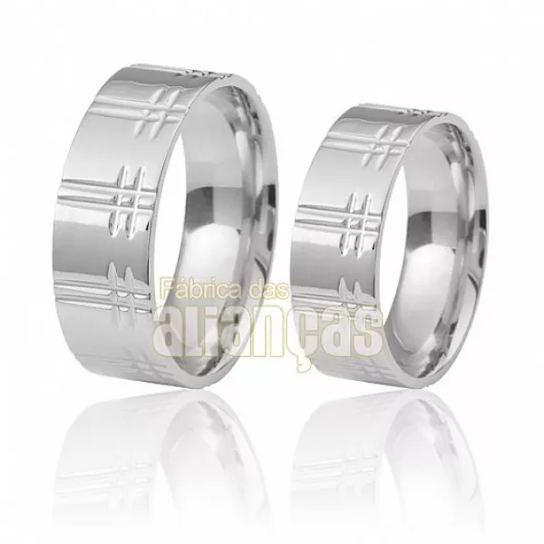 Par De Alianças De Ouro Branco 18k - FA-211-B - Fábrica das Alianças