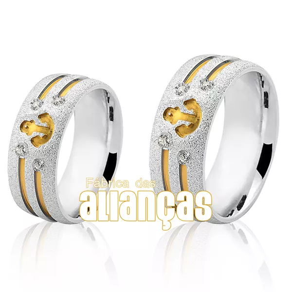 Alianças de Prata com Desenhos de Âncoras - FA-AG-538 - Fábrica das Alianças