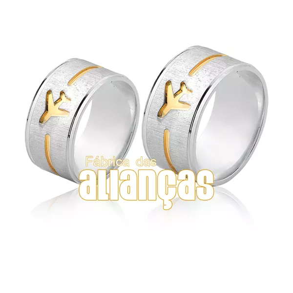 Alianças com Desenho de Avião - FA-AG-4010 - Fábrica das Alianças