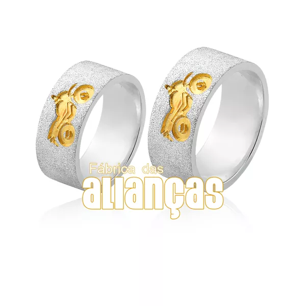 Alianças em Prata com Desenho de Moto - FA-AG-4001 - Fábrica das Alianças