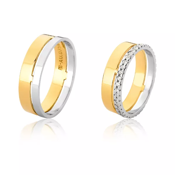 Alianças de Ouro 18k com Diamantes - FA-1093 - Fábrica das Alianças