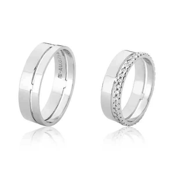 Alianças de Ouro Branco 18k com Diamantes - FA-1093-B - Fábrica das Alianças