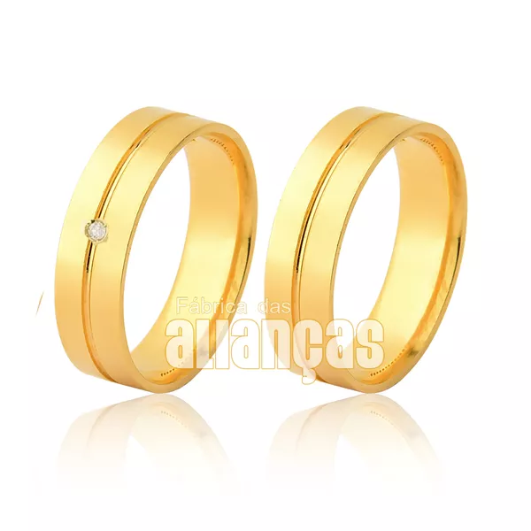 Par Alianças De Ouro 18k Com Diamantes - FA-1148 - Fábrica das Alianças