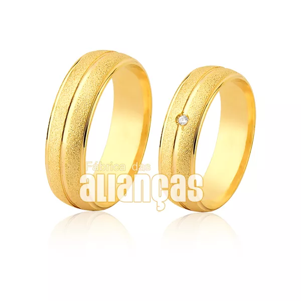 Alianças Meia Cana Diamantada Com Diamante - FA-1155 - Fábrica das Alianças