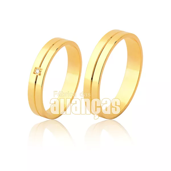 Par De Alianças De Ouro 18k - FA-1149 - Fábrica das Alianças